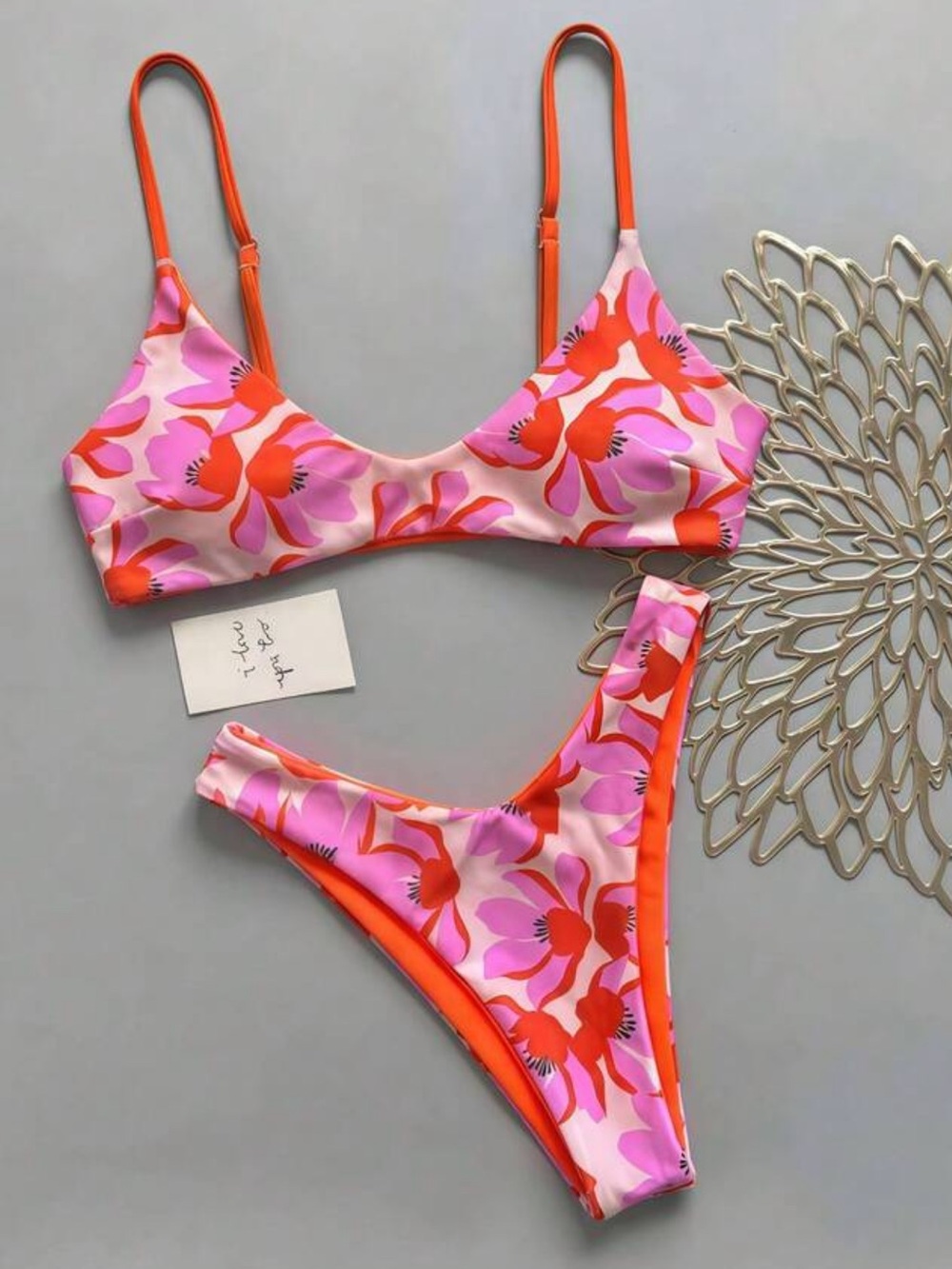 Pink and red floral bikini